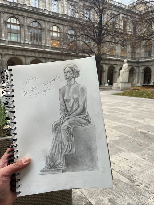 Sketch of statue in the courtyard at the University of Vienna's main building