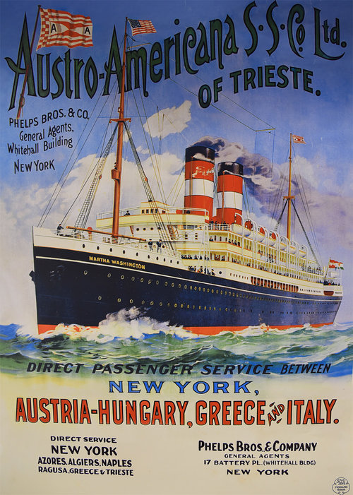 Image of mid- or late-20th-century advertising poster for transatlantic cruise