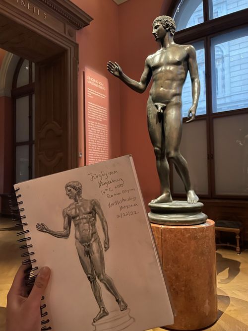 Sketch of the Jüngling von Magdeburg statue in the Art History Museum Vienna