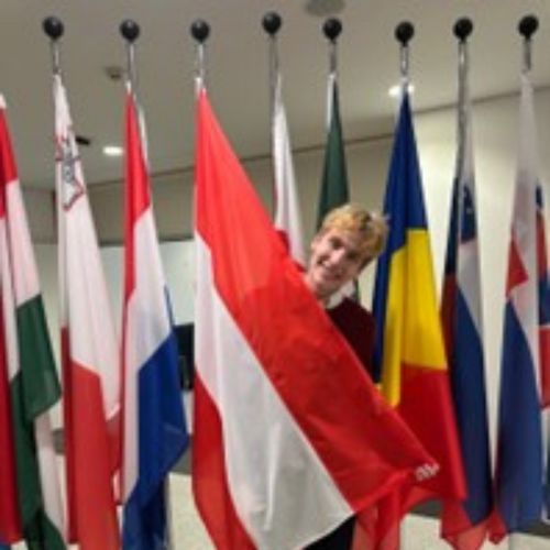Lucas posing with Austrian flag
