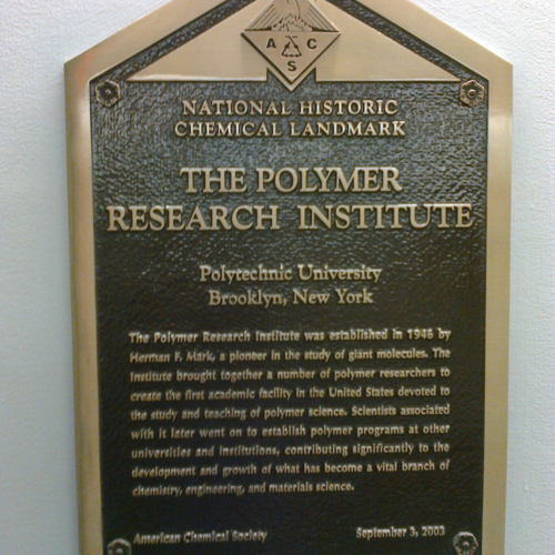 Photo of plaque commemorating Herman Mark and the Polymer Research Institute
