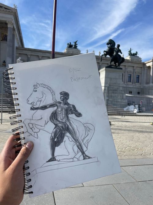 Sketch of statue outside of the Austrian Parliament Building
