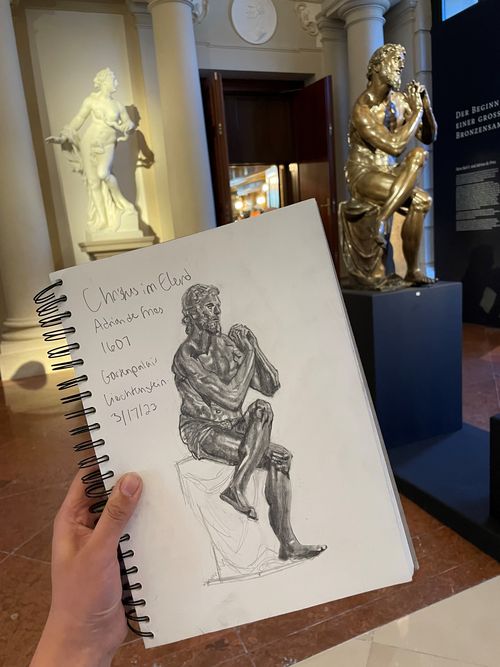 Sketch of the Christus im Elend statue at Gartenpalais Liechtenstein