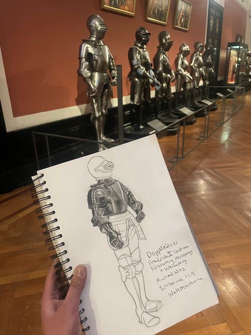 Sketch of plate armor at the Weltmuseum